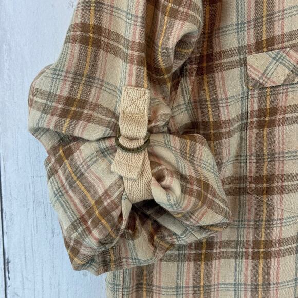 Lauren Ralph Lauren Plaid Linen Roll Up Buckle Sleeve Button-Down Size Medium - Picture 7 of 16